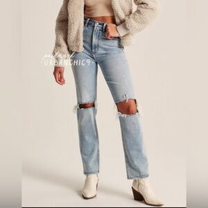 Abercrombie & Fitch Light Blue Ripped Straight Leg Jeans Ultra high rise size 27